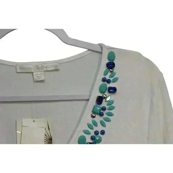 NWT Boston Proper Blouse Size XL Beaded Fringe Stretch Boho Artsy Hippie $98 - Picture 3 of 13